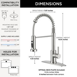 FORIOUS Kitchen Faucets with Sprayer, Brushed Nickel Stainless Steel Sink Faucet Single Handle with Deck Plate, Commercial Classic Spring Faucet for Kitchen Sink, Farmhouse, Laundry Bar RV Camper