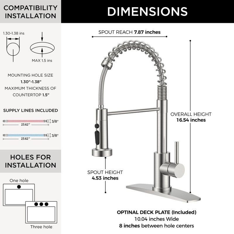 FORIOUS Kitchen Faucets with Sprayer, Brushed Nickel Stainless Steel Sink