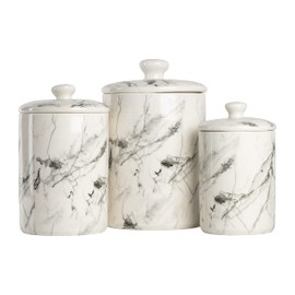 10 Strawberry Street Marble 3 Piece Canister Set, White/Black