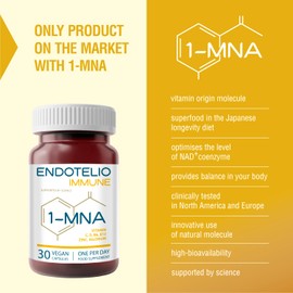 Endotelio 1-MNA Immune, Anti-Ageing Optimising NAD+, L-histidine, D3, Zinc, Selenium, C, B6, B12, Vitamins and Minerals for Women and Men, Immune System Support, Biohacking, 30 Capsules