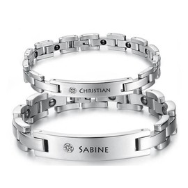 aplusashop ID Stainless Steel Magnetic Bracelet + Engraving with Rhinestones Also as Partner Bracelets with Box, Polished 316L stainless steel, without stone
