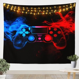 Gaming Wall Hangings Art for Child Large 59x82,Boys Game Controller Tapestry,Teens Gamer Room Decor Tapestries,Kids Video Games Gamepad Table Cloths,Man Classic Retro Living Room Decor Red Blue