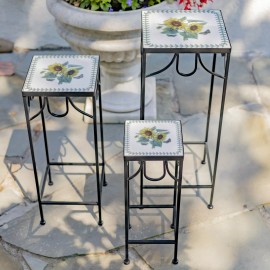 Zaer Ltd. “Marisol” Set of 3 Square Nesting Iron Mosaic Plant Stands