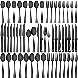 72-Piece Stainless Steel Black Silverware Set - CEKEE Flatware Kitchen Utensils Set, Cutlery Set for Home & Restaurant, Premium Knife Fork Spoon Set with Steak Knives, Heavy Duty & Dishwasher Safe