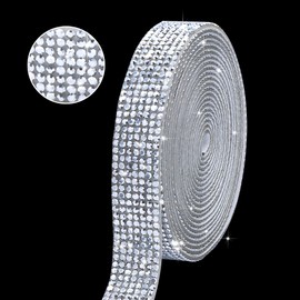 GUGANEL Self Adhesive Silver Rhinestone Ribbon Strips, 3 Yards Bling Crystal Ribbon Rhinestone Sticker with 2 mm Rhinestone for DIY Car&Craft Decoration Wedding Christmas Gift (Silver)