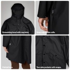 RAINS Long Jacket - Green Waterproof Windproof Lightweight Breathable Raincoat for Men and Women - Breathable, Lightweight, Durable, Adjustable Hood - 2 Year Warranty