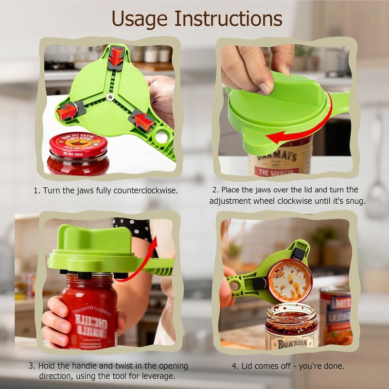 4-in-1 Jar Opener | Adjustable Jar Opener for Seniors Kitchen
