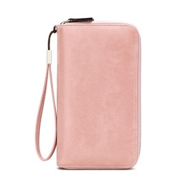 VONCOSS Women's RFID Blocking Leather Wallet - Large Capacity Double Zip Around Clutch with Wristlet,Secure Travel Purse and Phone Holder