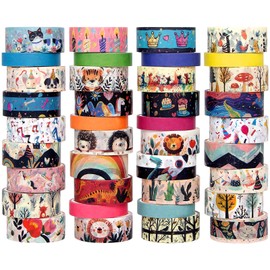 Washi Tape Set 39 Rolls - Cute Animal Colored Decorative Adhesive Tape for Kids, Masking Tape for Scrapbooking Supplies, DIY Crafts, Gift Wrapping, Junk Journal, Planners, School Supplies