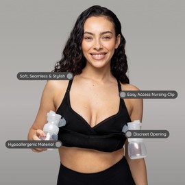 BABYGO® Hands Free Pumping Bra | Racer Back Design with Adjustable Straps | Hypoallergenic Bamboo Material | Perfect for Discreet Pumping Sessions | Suitable for All Pumps | Black Medium