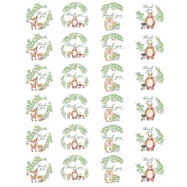 Woodland Forest Creatures Baby Shower Stickers | Forest Creatures Birthday Stickers | 1.67 Inch - 48 Round Stickers | Neutral Baby Shower Stickers | Neutral Birthday Party Stickers