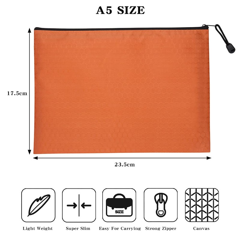 Document Bag, Pack of 5 A5 File Pockets with Zip,