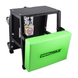 OEMTOOLS 24904 Mechanic Stool and Step Stool, Rolling Stool Adjustable, Shop Stool 300 Lb. Capacity, Thick Padded Shop Chair Vinyl Seat, Work Seat Five Swivel Casters for Easy Maneuverability