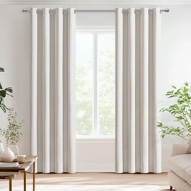MRTREES 100% Blackout Curtains, 2 Panels Thermal Blackout Curtains Eyelet, 90 Inch Drop Linen Curtains for Living Room Bedroom, 46x90 Inch 117x228 CM, Natural