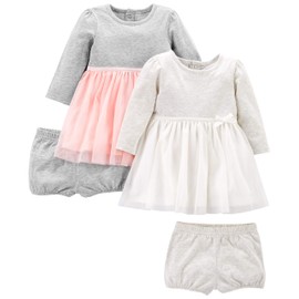 Simple Joys by Carter's Girls' 2-Pack Long-Sleeve Dress Set with Bloomers, Pink/Grey, 24 Months
