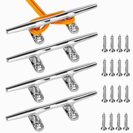 Hoffen Boat Cleat, 4 Pack 316 Stainless Steel 4 inch 5 inch 6 inch Open Base Dock Cleat Marine Grade Rope Cleat with Fasteners for Kayaks, Nautical Decor (4 Inch 4 Pack)
