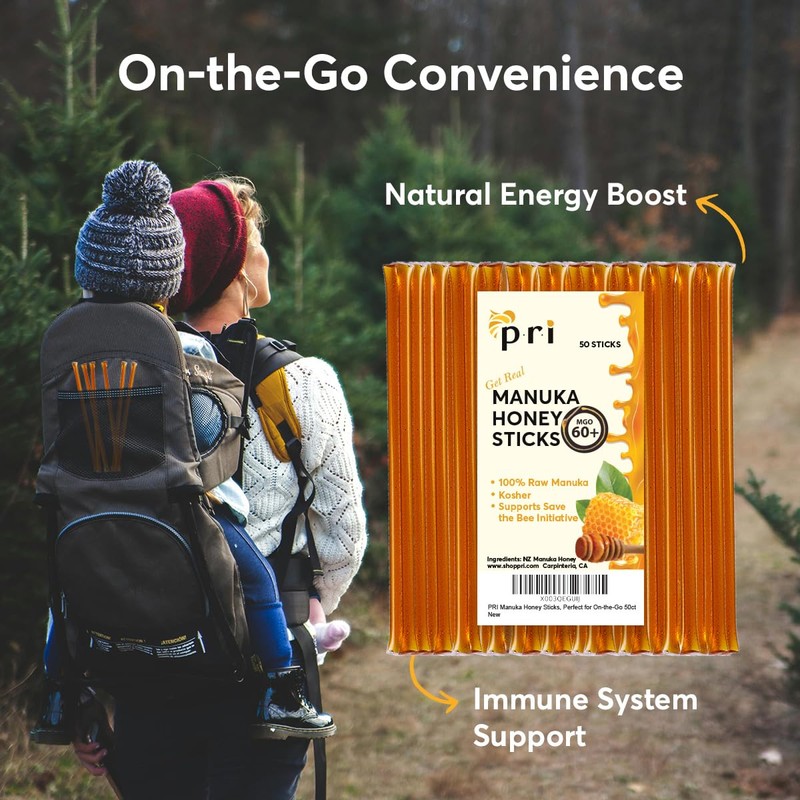 P.R.I Manuka Honey Sticks, Certified MGO 60+, Raw New Zealand