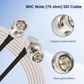 XRDS -RF SDI Cable 1FT, Flexible 3G/6G HD-SDI Cable, BNC Male to Right Angle BNC Male 75 Ohm RG179 Extension Cable for Cameras and Video Equipment Supports HD-SDI/3G-SDI/4K/8K(2PCS)