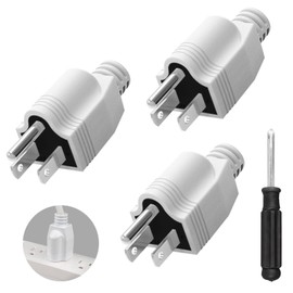 Nema 5-15P Replacement Plugs , 3 Pack Extension Cord Ends with 1 Screwdriver, 3 Prong Replacement Plug , Neutral Ground Bonding Plug, 3 Wire 15A 125V Male Plug, Power Plug Replacement, White