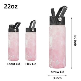 BJPKPK Insulated Water Bottles with Straw Lid, 22oz Cold & Hot Water Bottle, Stainless Steel Metal Water Bottle with 3 Lids, Reusable Thermos, Cups, Mugs for Daily Water Intake-Blossom