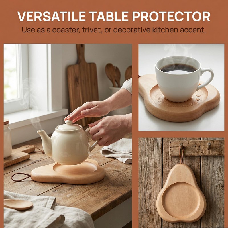 Natural Wooden Coasters, Pear-Shaped Heat Insulation Mats for Drinks, House