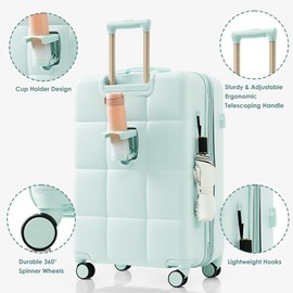 Merax Set Airline Certified Carry-on Luggage with Cup Holder, ABS Hardsell with Spinner Wheels, Grey Green, 20/24/28 Inch