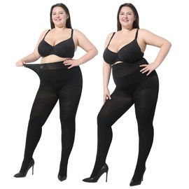 MOOCHI 2 Pairs Women's Plus Size Opaque Tights Black 7X/8X
