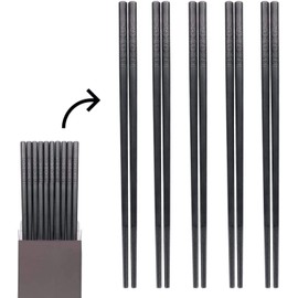 Noguez. Set de Palillos Chinos, 5 Pares. Juego de Palillos Chinos de Fibra de Vidrio, estilo Cuadrado Antideslizante Fácil de Usar. Palillos para comer sushi, Chopsticks (Negro)