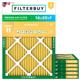 Filterbuy 14x20x1 Air Filter MERV 11 Superior Pet & Allergy Defense (6-Pack), Electrostatic Pleated HVAC AC Furnace Filters Replacement (Actual Size: 13.50 x 19.50 x 0.75)