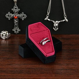 TAIMY Velvet Coffin Ring Box Gothic Style Jewelry Box 2 Slots Jewelry Ring Gifts Box Gothic Jewelry Organizer Decorations (Black and Red)
