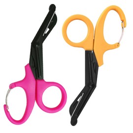 Pack of 2 19 cm Emergency Scissors, Gauze Scissors with Buckle, Bandage Scissors, Rescue Scissors, Clothes Scissors, for Use in Emergency Services or Everyday Tasks (Pink and Yellow)