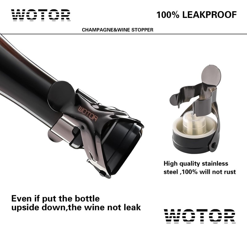 WOTOR Champagne&Wine Bottle Stoppers Stainless Steel with Food Grade Silicone,