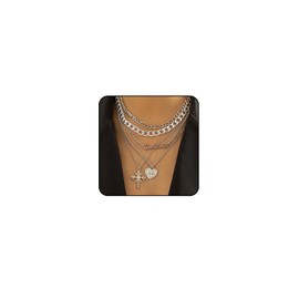 VRNGI Chunky Silver Necklace for Women Layered Necklaces for Women Heart Corss Chunky Necklace Silver Necklace Stack Statement Trendy Jewelry Set
