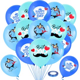 HOWAF 24Pcs Fathers Day Balloons Decorations, Blue Happy Father's Day Balloons Best Dad Super Dad Latex Balloons for Dad Birthday Party Happy Father's Day Decorations Party Supplies Decor (3 Designs)
