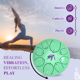 Fairy Fusion 8” Intuitive Drum - Steel Tongue Drum, Ethereal Drum, Percussion Instrument, Music Book, Mallets, Carry Case