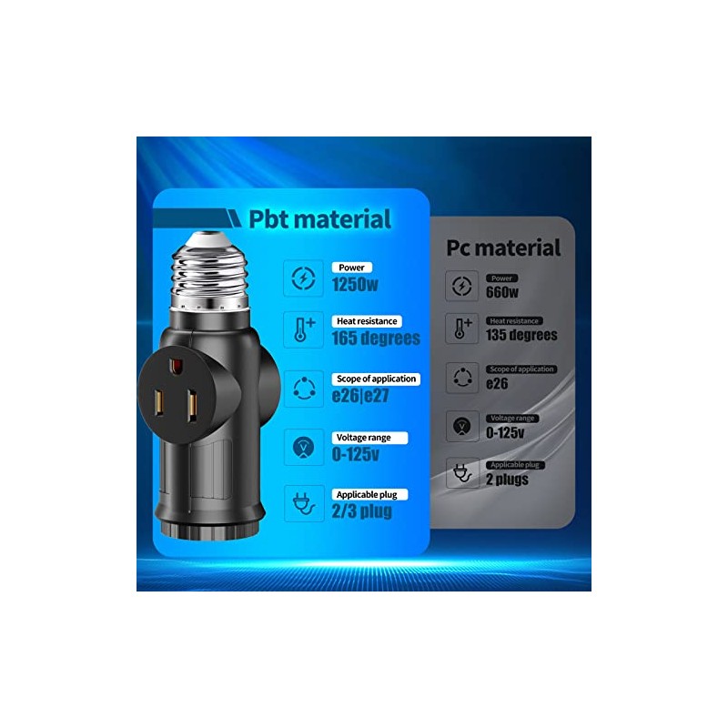 E26 Light Socket to Plug Adapter Black, 1 Pack