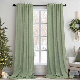 Light Sage Curtains 90 Inches Long for Living Room 2 Panels Back Tab Pocket Linen Drapes Light Filtering Semi Sheer Privacy Pale Sage Green Curtains for Bedroom Boys Boho Farmhouse Decor 52x90 Length