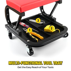 Nilight Rolling Mechanic Seat, 250 LBS Capacity Padded Mechanic Stool with Tool Tray Storage, Auto Repair, Red
