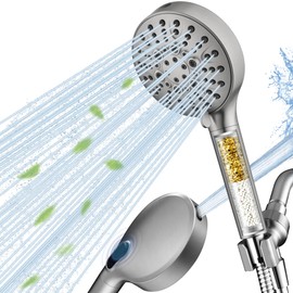 BRIGHT SHOWERS Filtered Shower Head with Handheld, High Pressure 9 Spray Mode Showerhead with Long Hose and Bracket, Water Softener Filters Beads for Hard Water - Removes Chlorine, Brushed Nickel