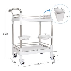 Mobile Utility Cart with Wheels Professional Medical Trolley Cart 220 Lbs Load Plastic and Stainless Steel Esthetician Storage Cart with Basins and Kegs for Beauty Salon Hospital Clinic Home