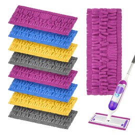 Pack of 8 Mop Refill Pads, Compatible with Swiiffer Power Mop Multi-Surface Mop and Wood Mop, Washable & Reusable Mop Microfibre Cleaning Pads for All Floors (2 Yellow + 2 Purple + 2 Blue + 2 Grey)
