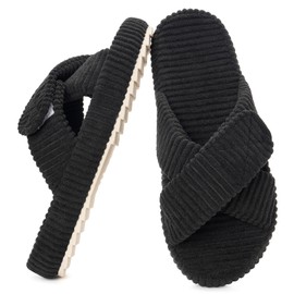 Women's Slippers Comfortable Memory Foam Slippers Women Adjustable Cord Cross Band House Bedroom Non-Slip Slippers Indoor Outdoor, black, 38/39 EU