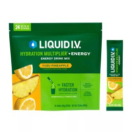 Liquid I.V. Energy Multiplier Yuzu Pineapple, 24 Individual Serving Stick Packs