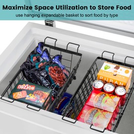 Wetheny 2 Pack Expandable Freezer Organizer Bins, Adjustable Wire Baskets for Chest Freezer, Deep Freezer Storage Bins with Hanging Handles, Expand from 15.6" to 24.3" (Black)
