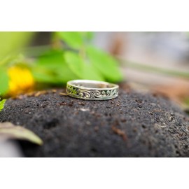 WINDALF LUCIA Narrow Elves Ring 4 mm Fairy Ornamentation Vintage Midi Ring Medieval Silver Ring 925 Sterling Silver, Fabric, No Gemstone