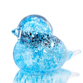 QFkris 4" Handmade Blown Glass Blue Birds Figurine, Art Glass Animal Sculpture Status Home Decor Crystal Paperweight for Bird Lover