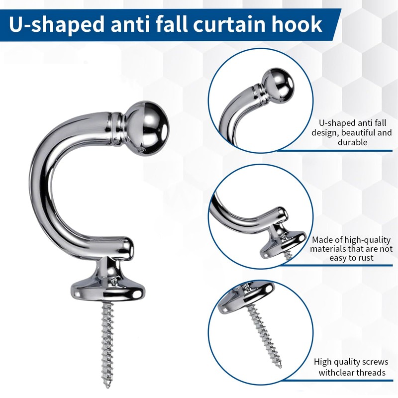 12 PCS Curtain Tie Backs Hooks, Curtain Holdbacks Silver Tie