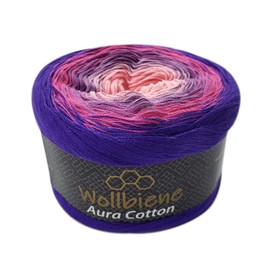 Wollbiene Colour Gradient Yarn 200 g - 800 m - 4-ply Bobbel Knitting Wool, Crochet, Bobbel Wool, Colour Gradient, 100% Cotton, Knitting Wool, Multicoloured (811 Purple Pink Pink)