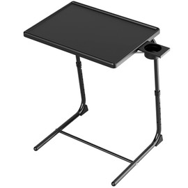 Allpop TV Tray Table, Adjustable TV Dinner Tray for Eating, Folding Laptop Table with 6 Heights & 3 Tilt Angles, Cup Holder on Couch & Bed, Black