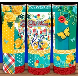 Unbranded Pioneer Woman Mama Life Patchwork Floral Butterfly Cup Mug Tumbler 20oz